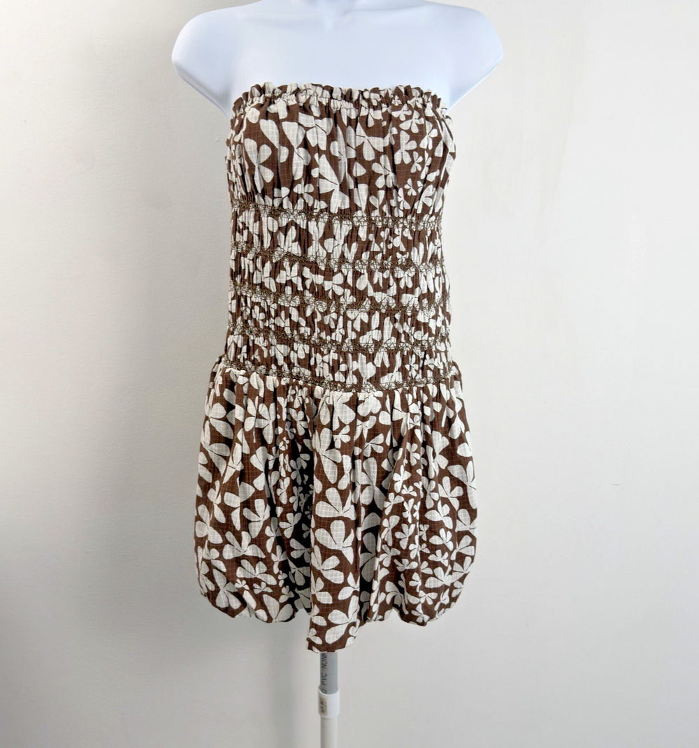 NWOT FREE PEOPLE Beautiful Floral Bubble Mini Dresss Smocked Strapless Sz Small